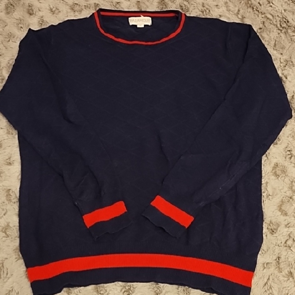 Paramour Dark Blue Cardigan with Bold Red Accents